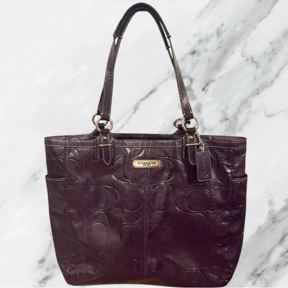 COACH Gallery Embossed Plum Purple Patent Leather Shoulder Bag Tote F19818 Y2K - Picture 1 of 8